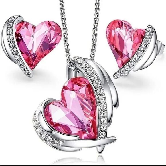 Pink Diamond Heart Necklace & Earrings - Picture 1 of 1